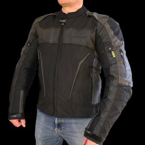 Kurtka motocyklowa, męska, skórzano-tekstylna, czarno-szara