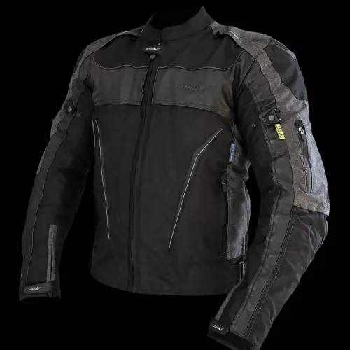 Kurtka motocyklowa, męska, skórzano-tekstylna, czarno-szara